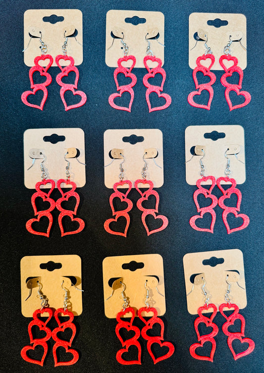 3D Printed Red Valentine's Day Heart Earrings!